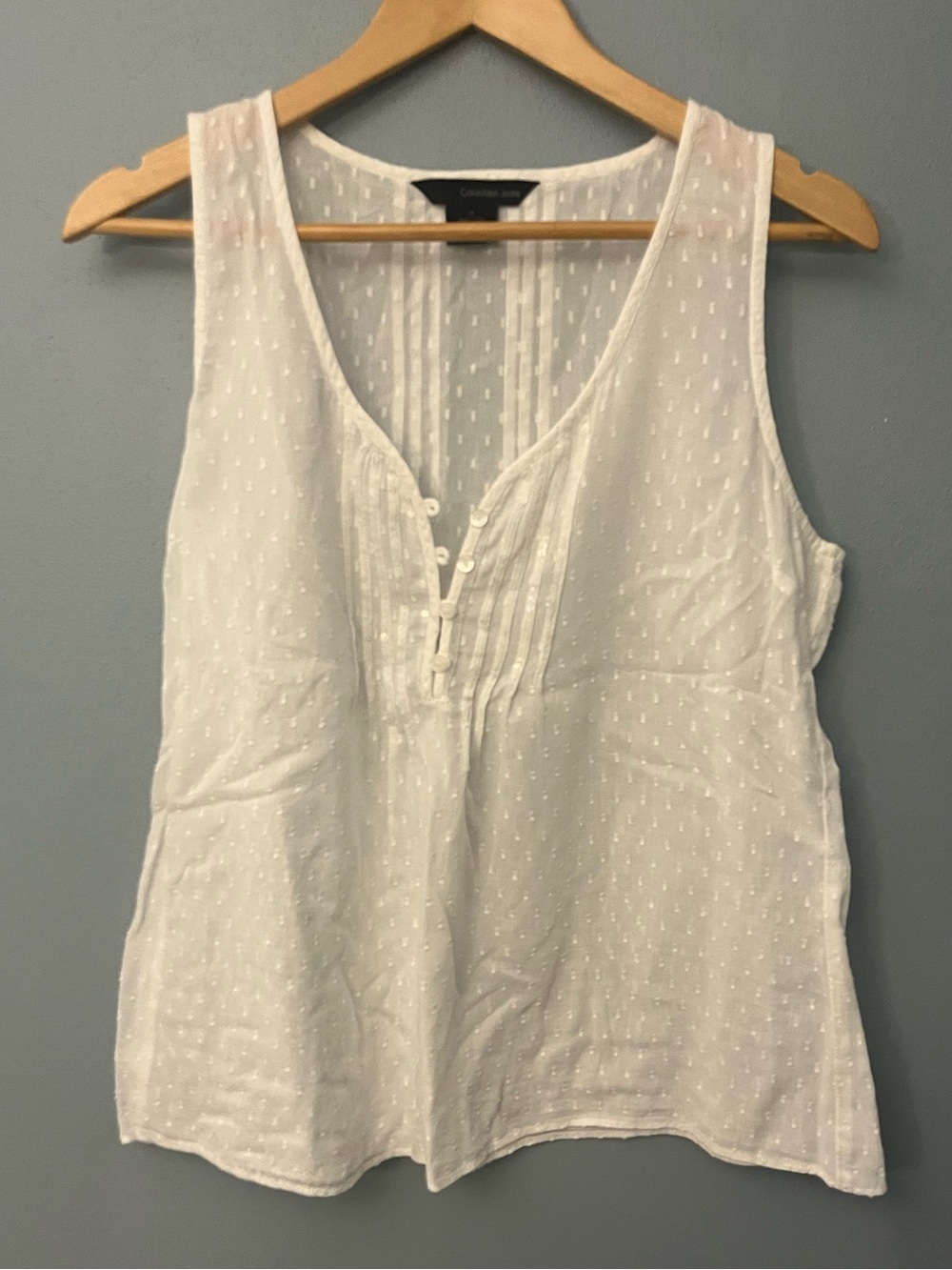 Calvin Klein Jeans White Swiss Dot Sleeveless V-Neck Tank